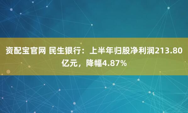 资配宝官网 民生银行：上半年归股净利润213.80亿元，降幅4.87%